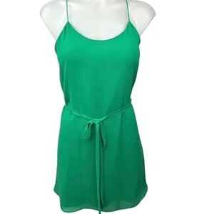 New Women’s Racerback Mini Tank Dress Tie Waist Draping Flow Kelly Green Small